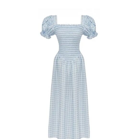 SLEEPER Gingham Belle Mid-Length Dress, size XL, 100% Linen, NWT - Picture 1 of 14